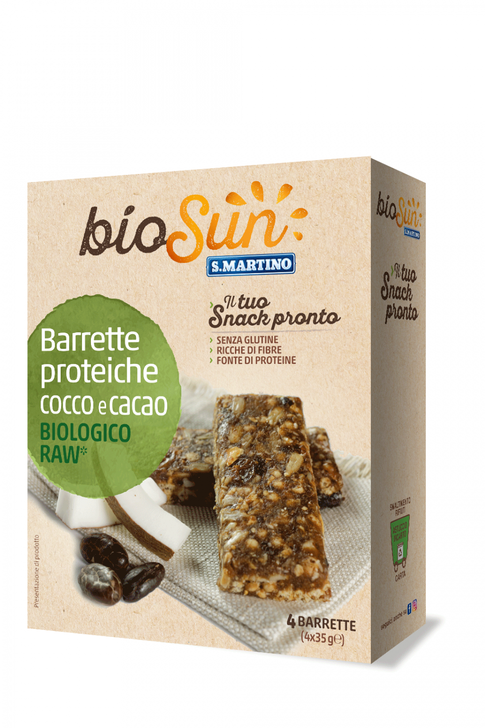 Barrette proteiche Cocco e Cacao Bio 140g